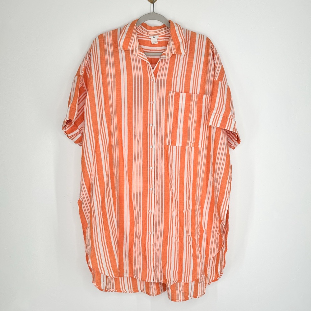 Lemlem x H&M Orange & White Striped Oversized Swimsuit Coverup Women’s Size M/L